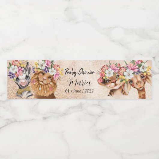 Safari wildone baby shower nodiggold waterfles etiket (Enkel label)