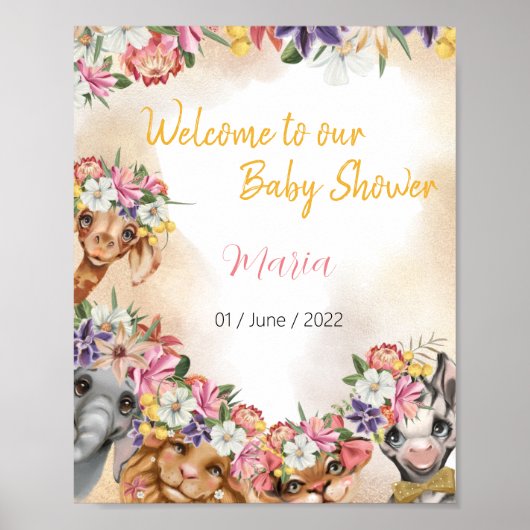 Safari wildone baby shower roze and gold poster (Voorkant)