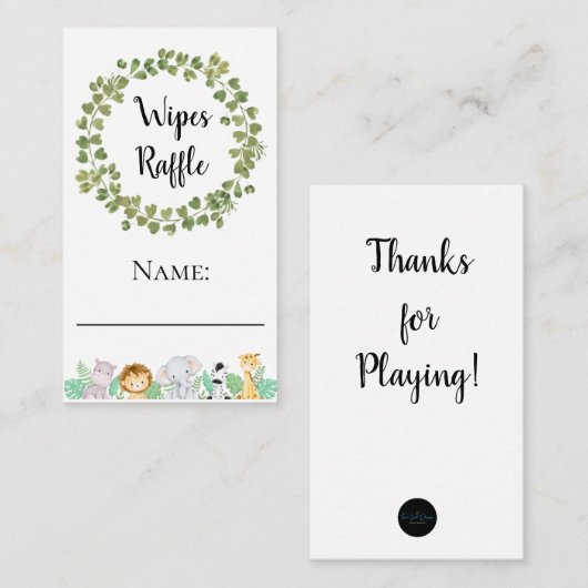Safari Wipes Raffle Naam Ticket Informatiekaartje (Voorkant / Achterkant)