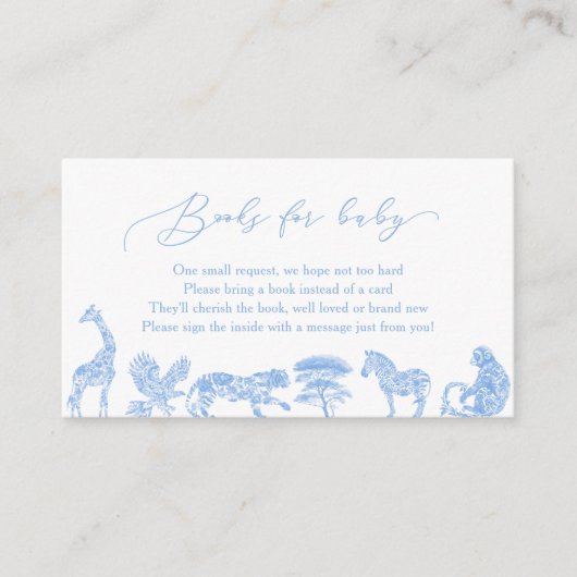 Safari Wit en Blauw Toile Douche Boeken voor Baby Informatiekaartje (Voorkant)