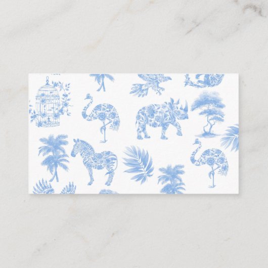 Safari Wit en Blauw Toile Douche Display Douche Informatiekaartje (Achterkant)