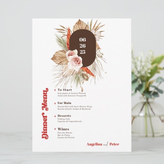 Safari Woestijn Boho Bloemen Bruiloft Menu Kaart (Staand voorkant)