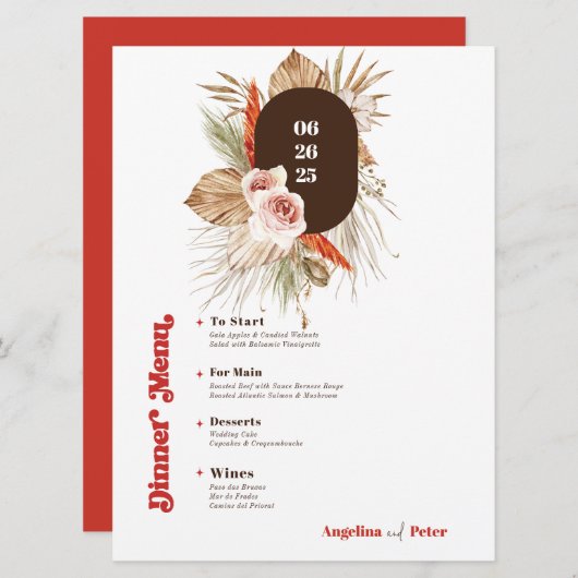 Safari Woestijn Boho Bloemen Bruiloft Menu Kaart (Voorkant / Achterkant)