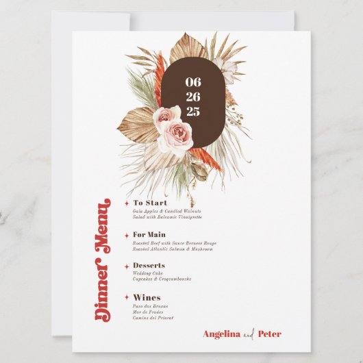 Safari Woestijn Boho Bloemen Bruiloft Menu Kaart (Voorkant)