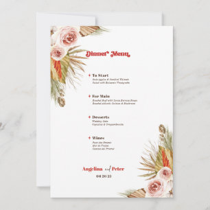 Safari Woestijn Boho Bloemen Bruiloft Menu Kaart