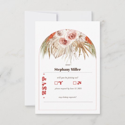 Safari Woestijn Boho Bloemen Bruiloft RSVP Kaartje (Voorkant)