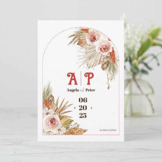 Safari woestijn Boho bloemen bruiloft uitnodiging (Staand voorkant)