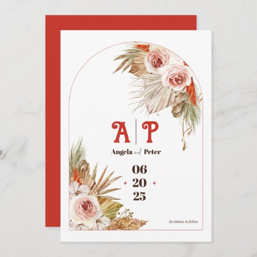Safari woestijn Boho bloemen bruiloft uitnodiging (Voorkant / Achterkant)