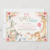 Safari Young Wild and Three Birthday Invitation Kaart (Voorkant)
