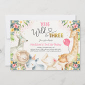 Safari Young Wild en drie verjaardagen uitnodiging (Voorkant)