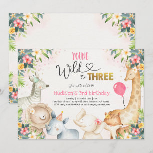 Safari Young Wild en drie verjaardagen uitnodiging