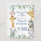 Safari Young, Wild & Three boy 3e verjaardag uitno Kaart (Voorkant)