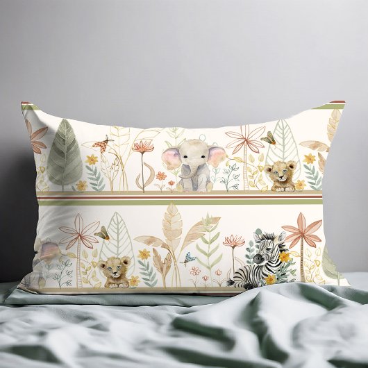Safari Zebra Elephant Lion Oerwoud Bladerdek Baby Kussensloop