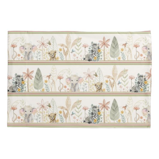 Safari Zebra Elephant Lion Oerwoud Bladerdek Baby Kussensloop (Achterkant)