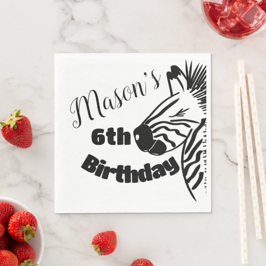 Safari Zebra Hand Drawn Party Birthday Servet (Insitu)