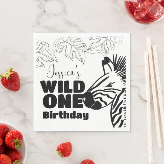 Safari Zebra Hand Drawn Wild Party Birthday Servet (Insitu)