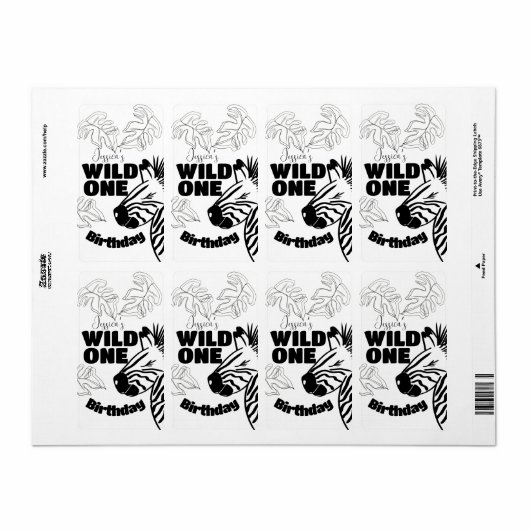 Safari Zebra Hand Getekende Wilde Feest Verjaardag Etiket (Full Sheet)