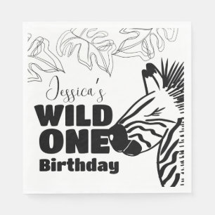 Safari Zebra Hand Getekende Wilde Feest Verjaardag Servet