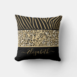 Safari Zebra-luipaard printstripes decor met naam Kussen