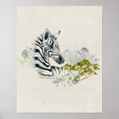 Safari Zebra met Green Savannah Tree Waterverf Poster (Voorkant)