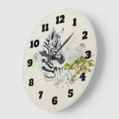 Safari Zebra met Green Savannah Trees Waterverf Grote Klok (Hoek)