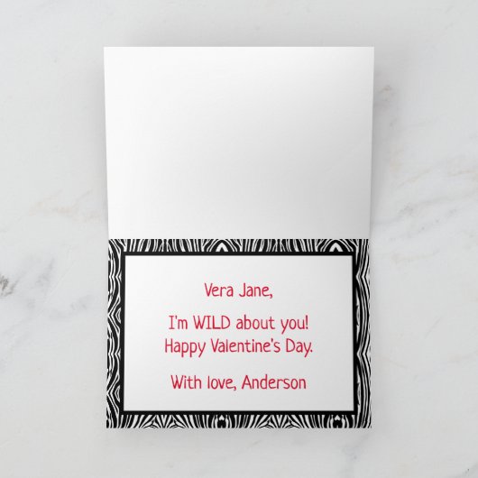Safari Zebra met Hart en Liefde Valentijnsdag Kaart (Binnen)