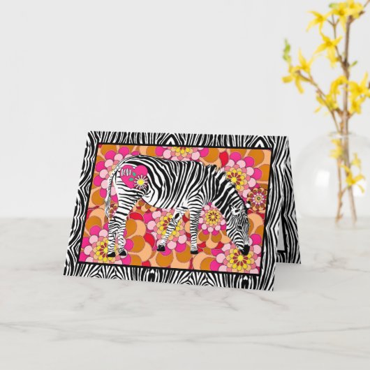 Safari Zebra met Hart en Liefde Valentijnsdag Kaart (Gele Bloem)