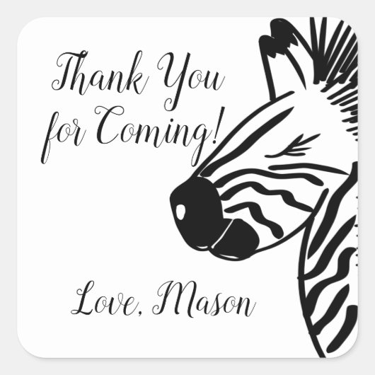 Safari Zebra Party Birthday Favor Vierkante Sticker (Voorkant)