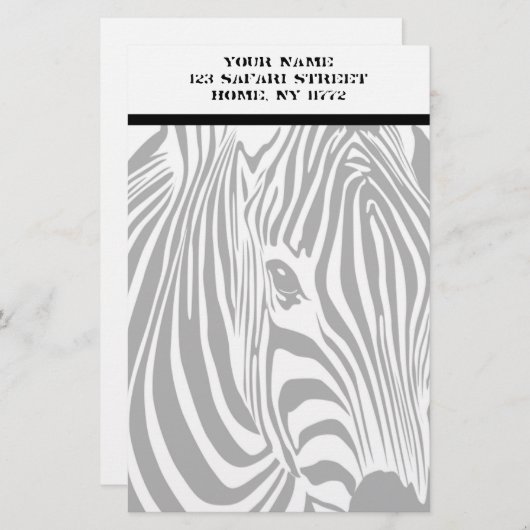 Safari Zebra Personal Stationery Briefpapier (Voorkant / Achterkant)