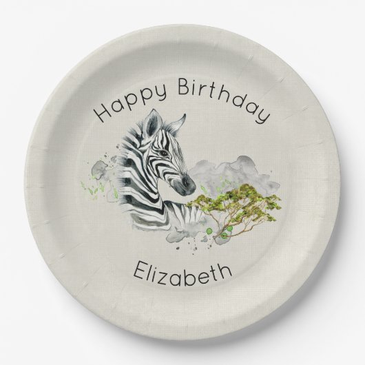 Safari Zebra Wild Exotic Animal Happy Birthday Papieren Bordje (Voorkant)