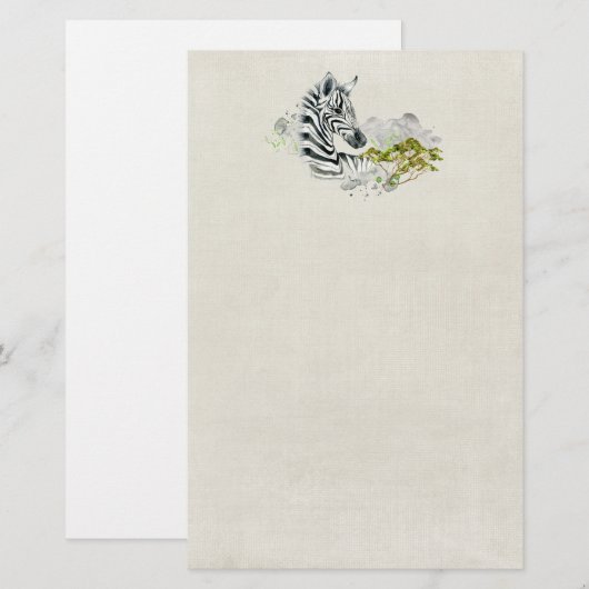Safari Zebra Wild Exotic Animal in Waterverven Briefpapier (Voorkant / Achterkant)