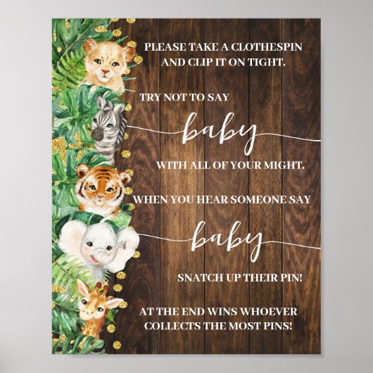 Safari Zeg niet Baby Clothespin Shower Game Poster (Voorkant)