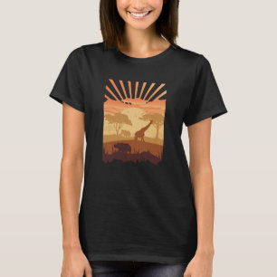 Safari Zonsondergang Dieren Silhouet Boho Natuur T-shirt