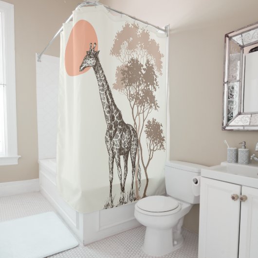 Safari Zonsondergang Giraffe Natuur landschap Douchegordijn (In situ)