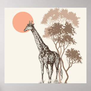 Safari Zonsondergang Giraffe Natuur landschap Poster