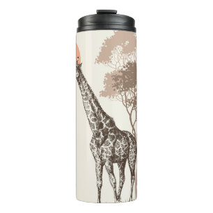 Safari Zonsondergang Giraffe Natuur landschap Thermosbeker