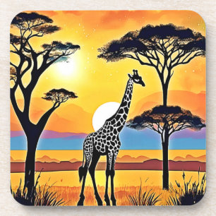 Safari Zonsondergang: Giraffe's Omhelzing Bier Onderzetter