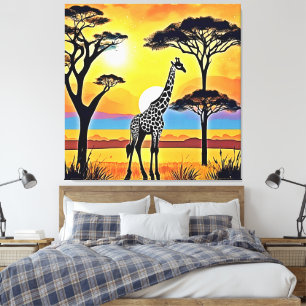Safari Zonsondergang: Giraffe's Omhelzing Canvas Afdruk