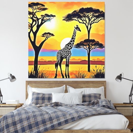 Safari Zonsondergang: Giraffe's Omhelzing Canvas Afdruk (Insitu (Slaapkamer))