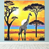 Safari Zonsondergang: Giraffe's Omhelzing Canvas Afdruk (Insitu (Houten vloer))