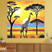 Safari Zonsondergang: Giraffe's Omhelzing Canvas Afdruk (Insitu (Woonkamer))