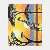 Safari Zonsondergang: Giraffe's Omhelzing Fleece Deken (Voorkant)