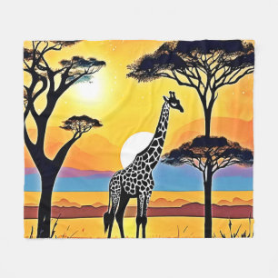 Safari Zonsondergang: Giraffe's Omhelzing Fleece Deken