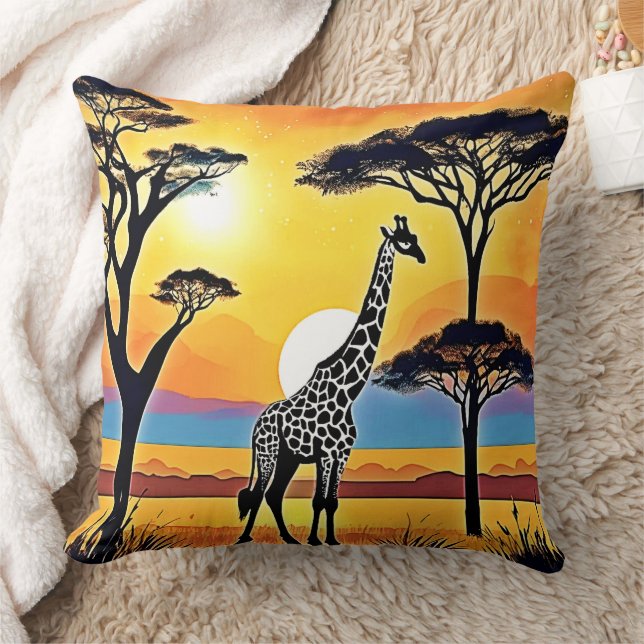 Safari Zonsondergang: Giraffe's Omhelzing Kussen (Deken)