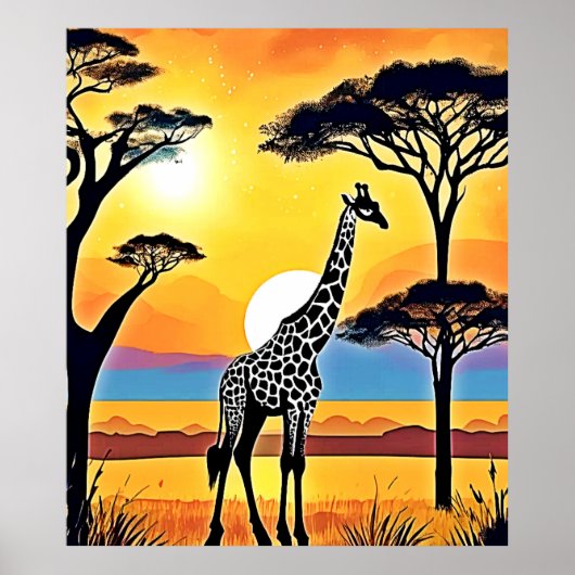 Safari Zonsondergang: Giraffe's Omhelzing Poster (Voorkant)