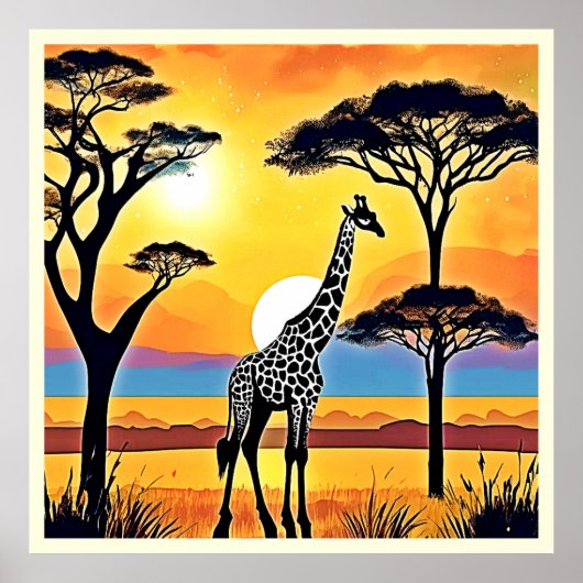 Safari Zonsondergang: Giraffe's Omhelzing Poster (Voorkant)
