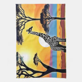Safari Zonsondergang: Giraffe's Omhelzing Theedoek (Verticaal)