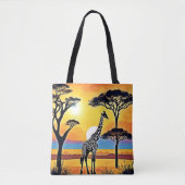 Safari Zonsondergang: Giraffe's Omhelzing Tote Bag (Voorkant)