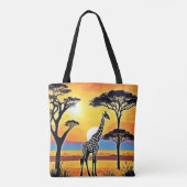 Safari Zonsondergang: Giraffe's Omhelzing Tote Bag (Achterkant)