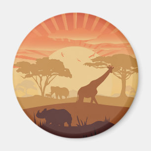 Safari Zonsondergang Wilde Dieren Silhouet Natuur Magneet